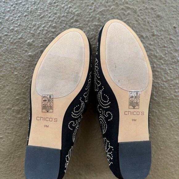 New Chico's Embellished Loafers Black Gold Color Metal Studs Loafer Size 9 - Picture 2 of 12